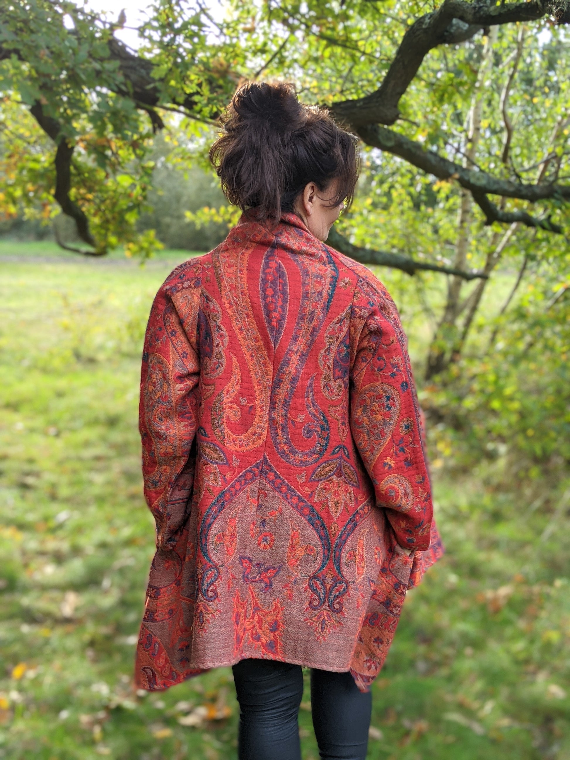 Jacquard woven wool coat