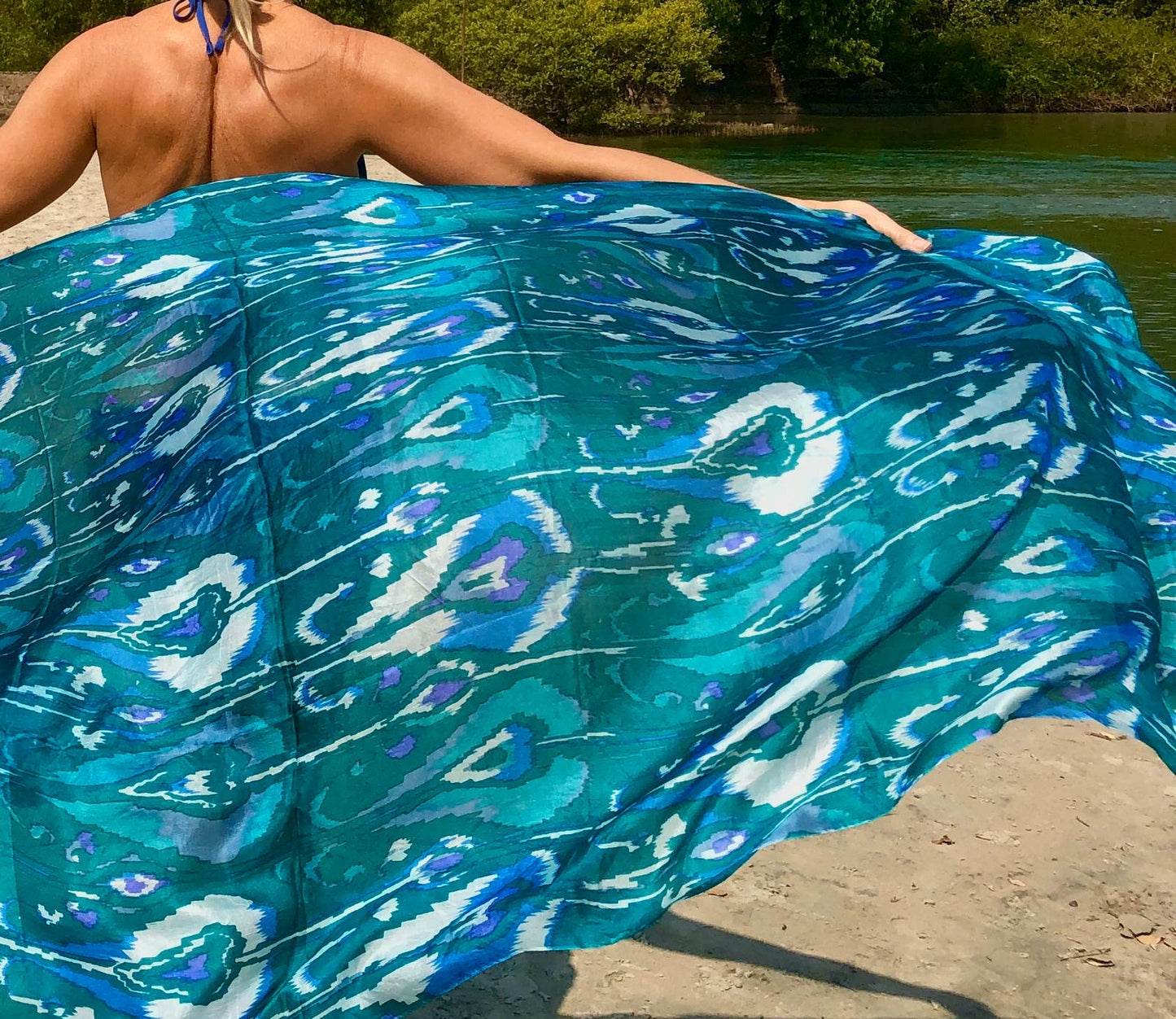 Goan sea green large silk scarf