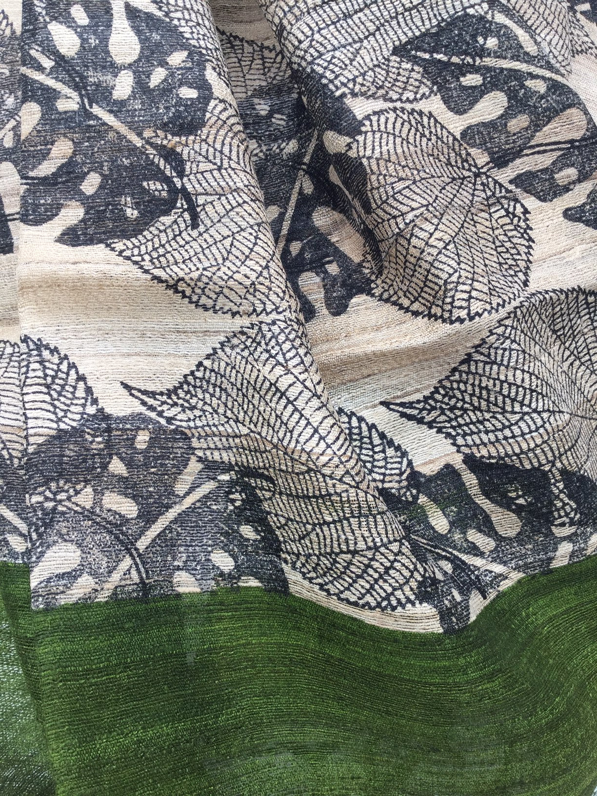 Silk shawl leaves green black