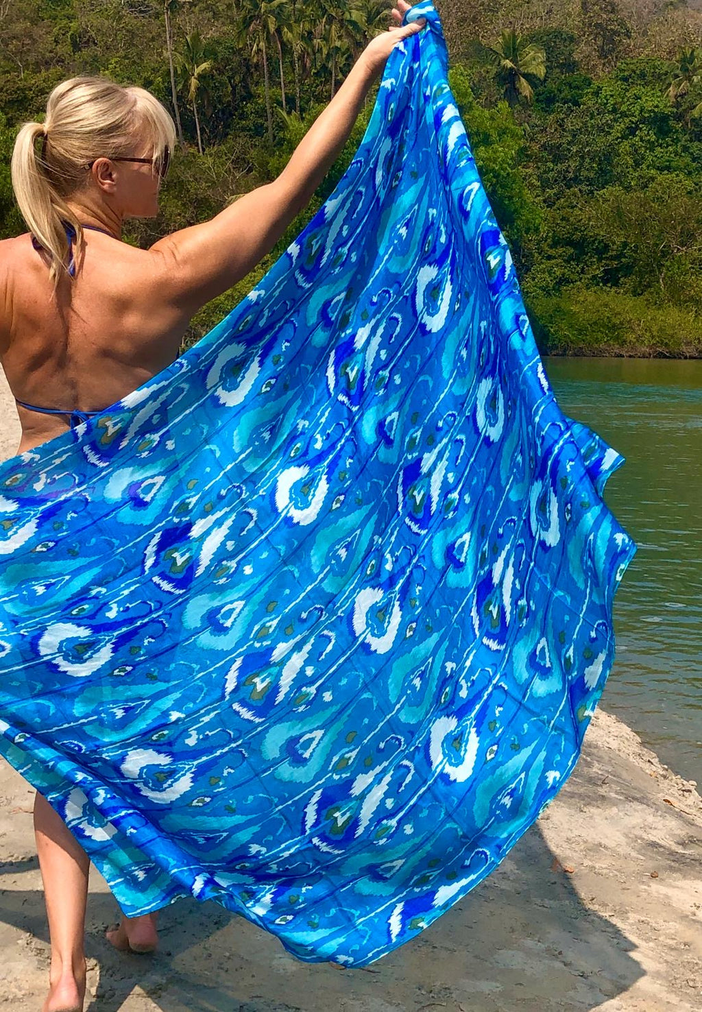 Ligurian blue large silk scarf