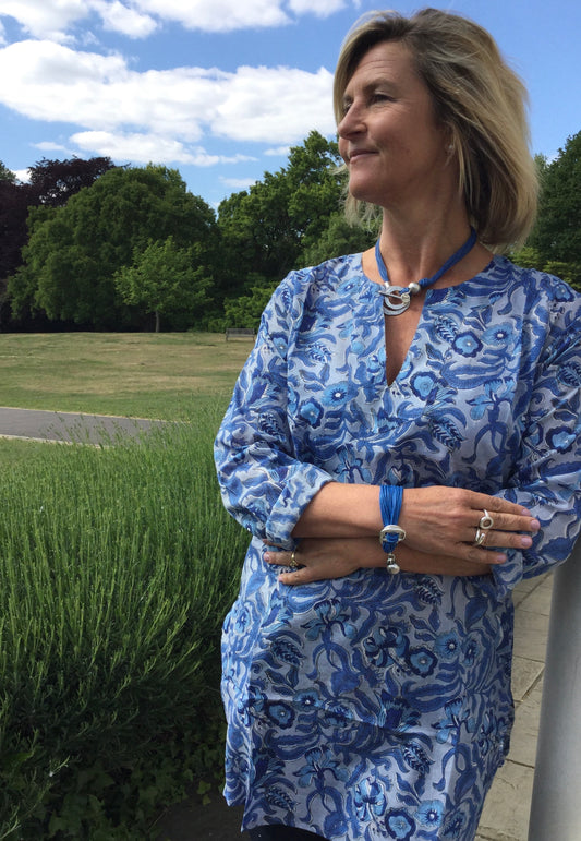 Ladies kaftan blue - cotton - Loano