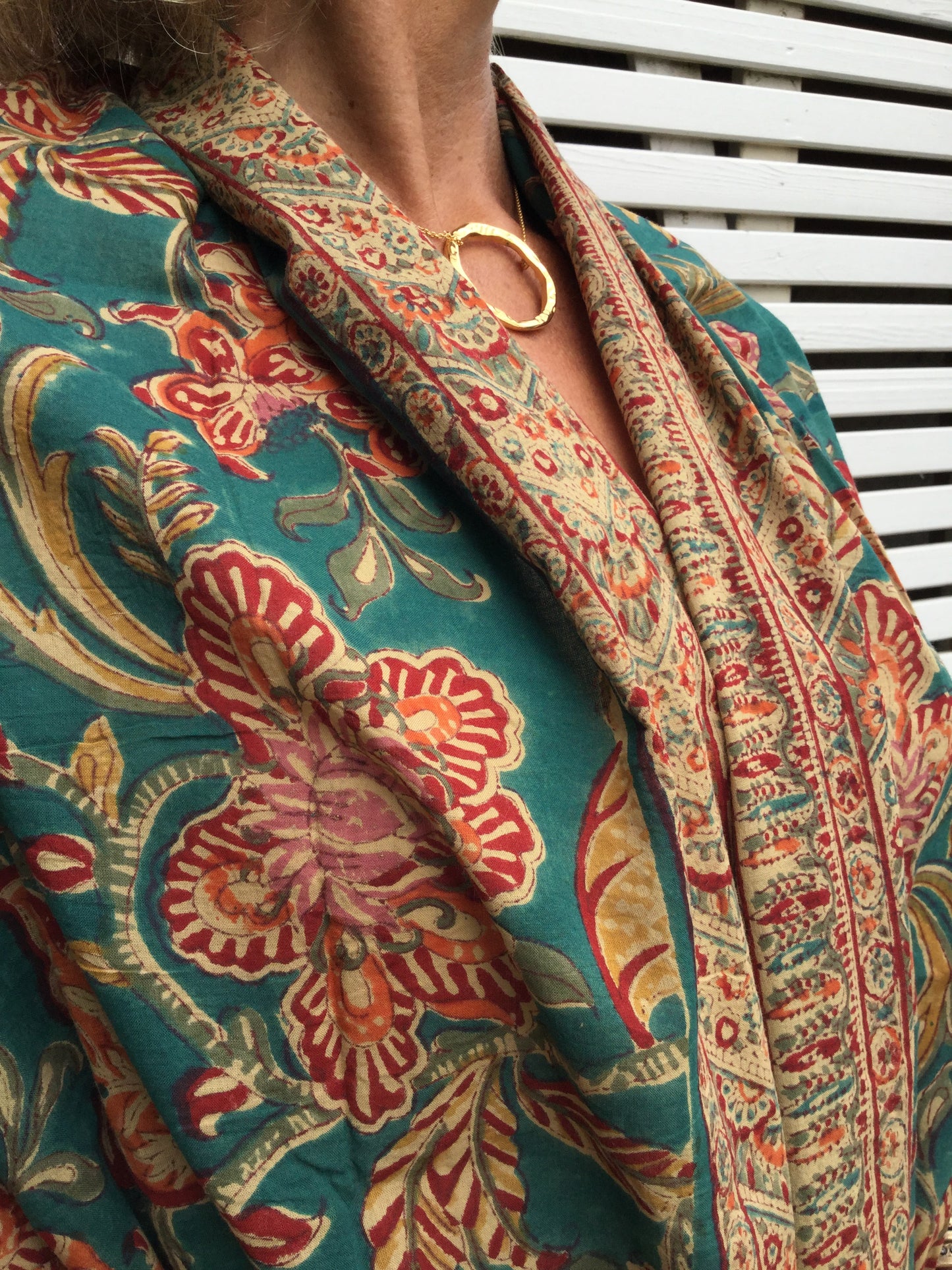 Peony and paisley green shawl