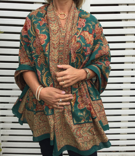 Peony and paisley green shawl