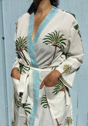 palm tree print cotton robe