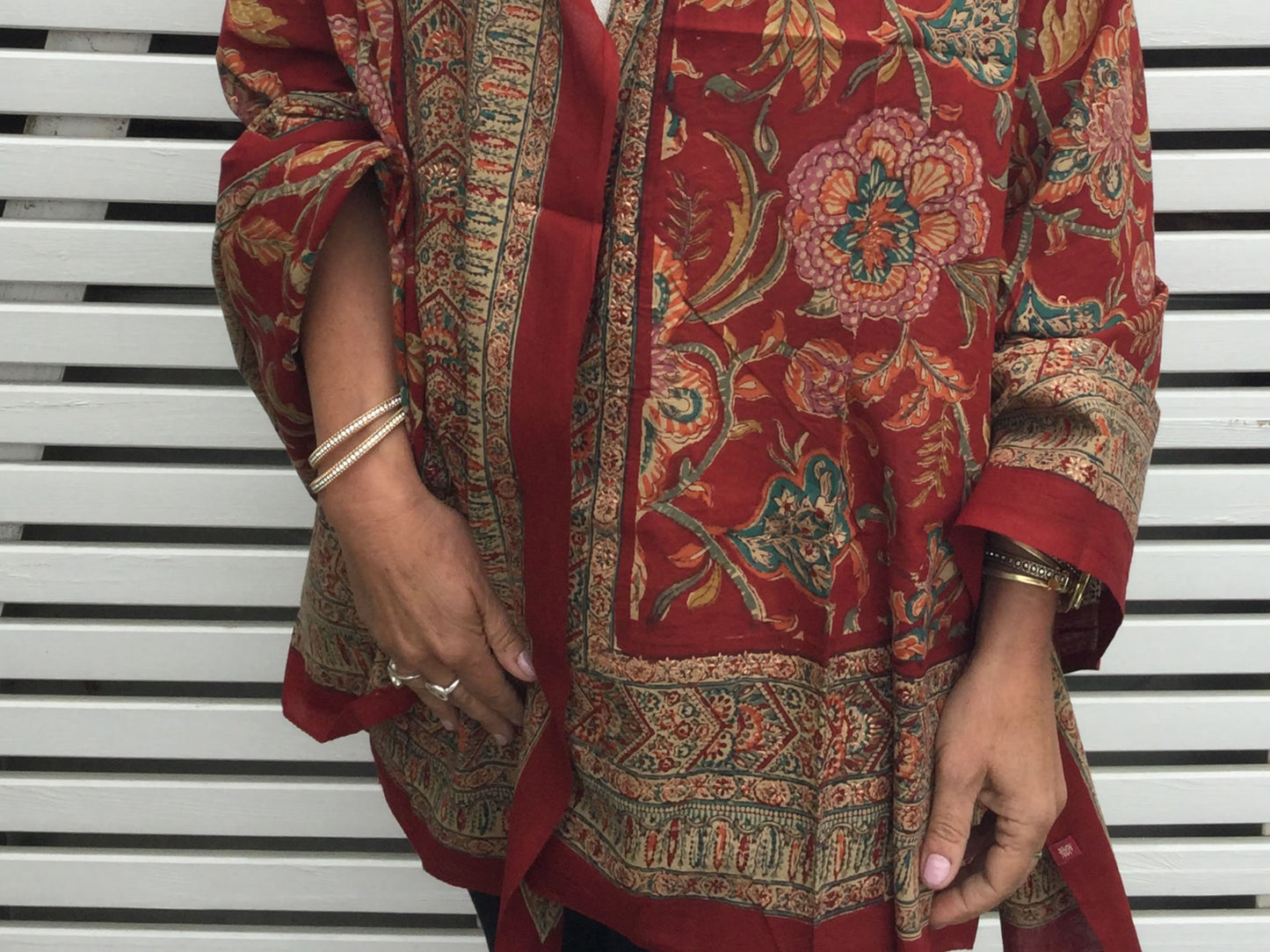 red peony cotton shawl