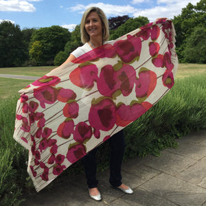 100% Wool Pink Poppy Print shawl