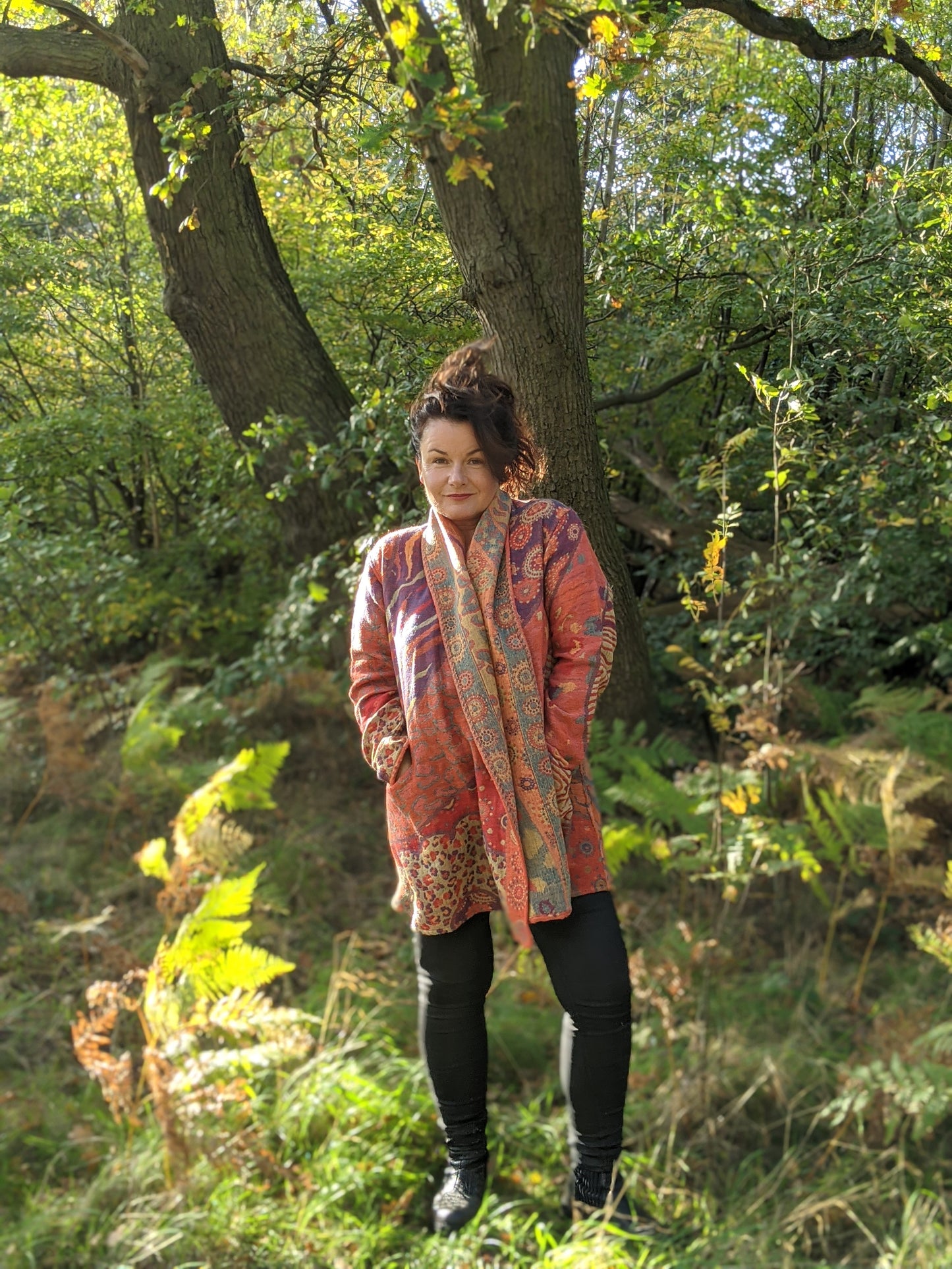 Jacquard woven wool coat