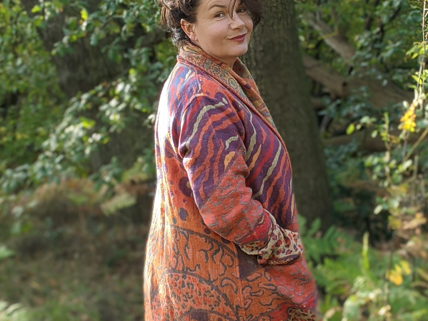 Jacquard woven wool coat