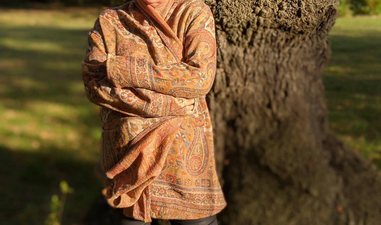 Jacquard woven wool coat