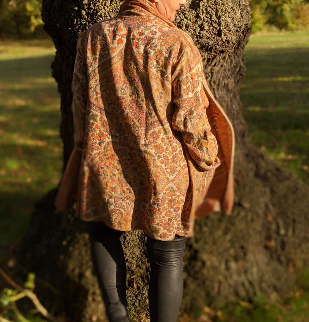 Jacquard woven wool coat