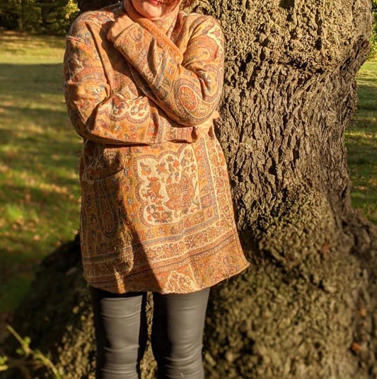 Jacquard woven wool coat