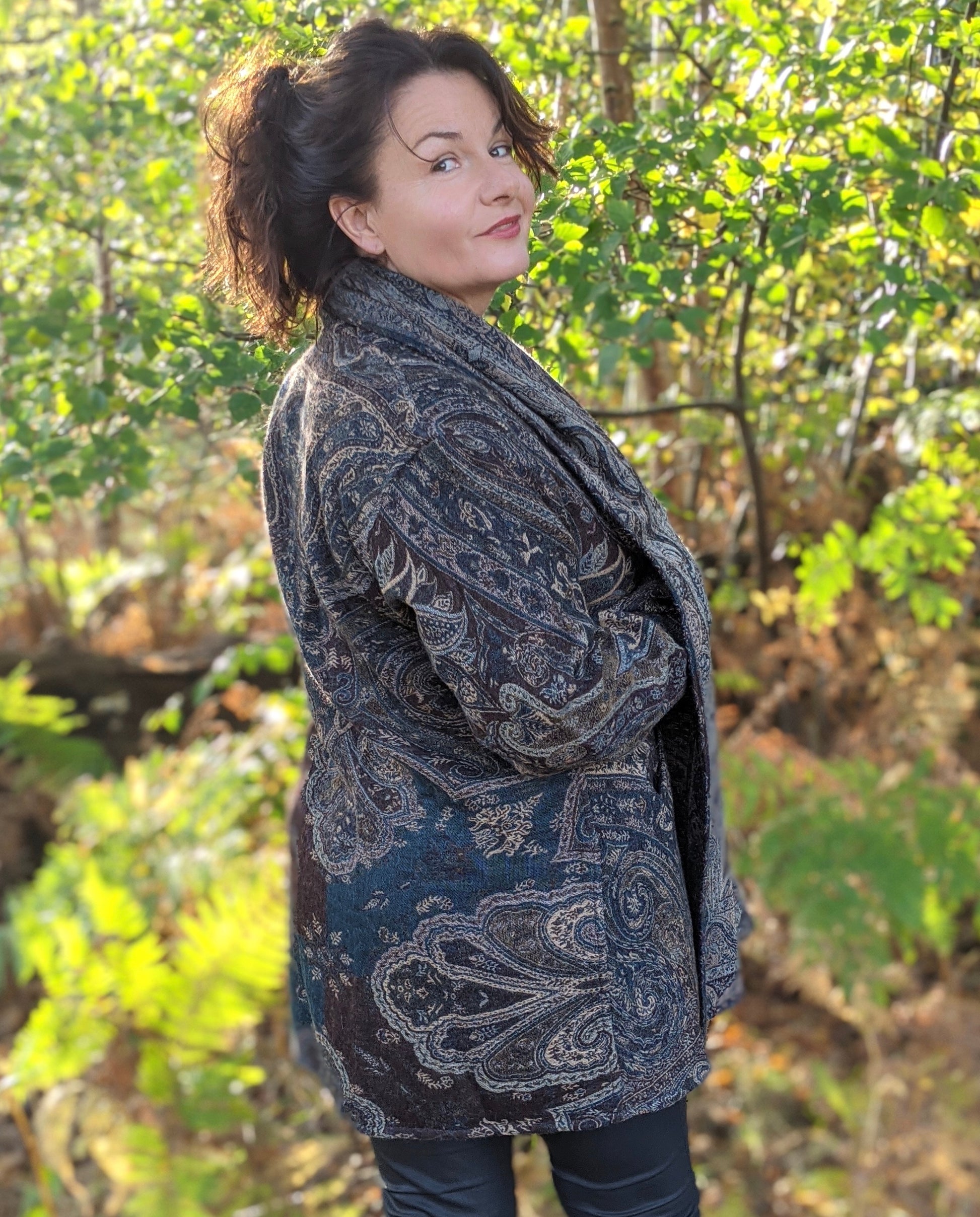 Jacquard woven wool coat