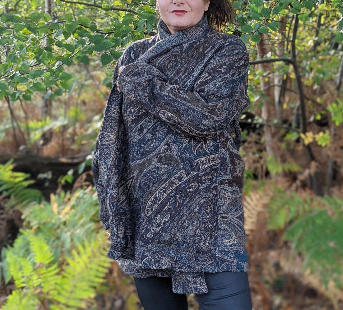 Jacquard woven wool coat