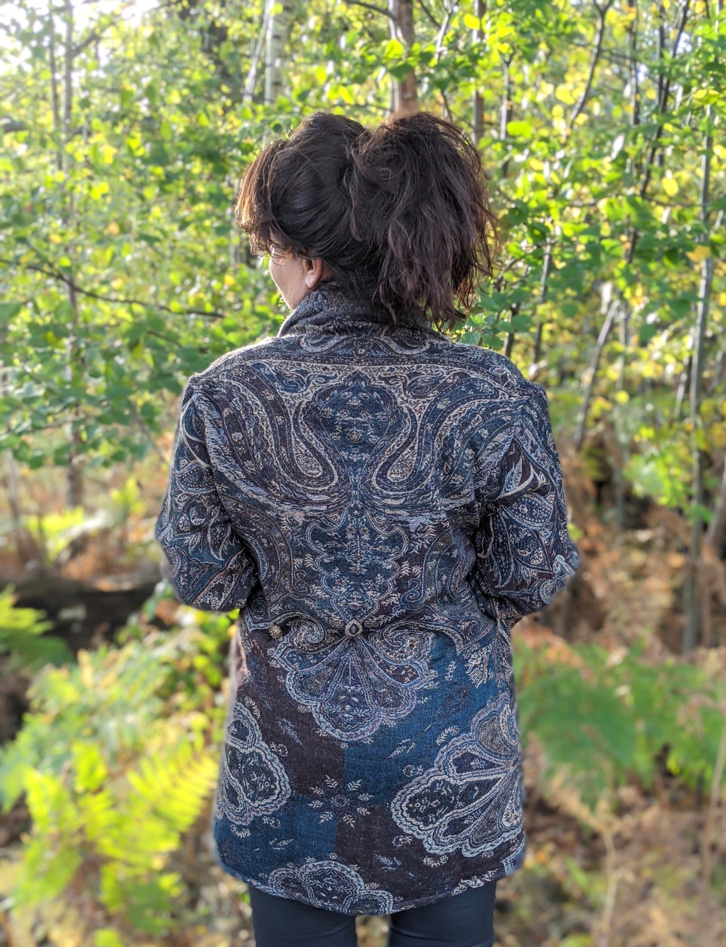 Jacquard woven wool coat