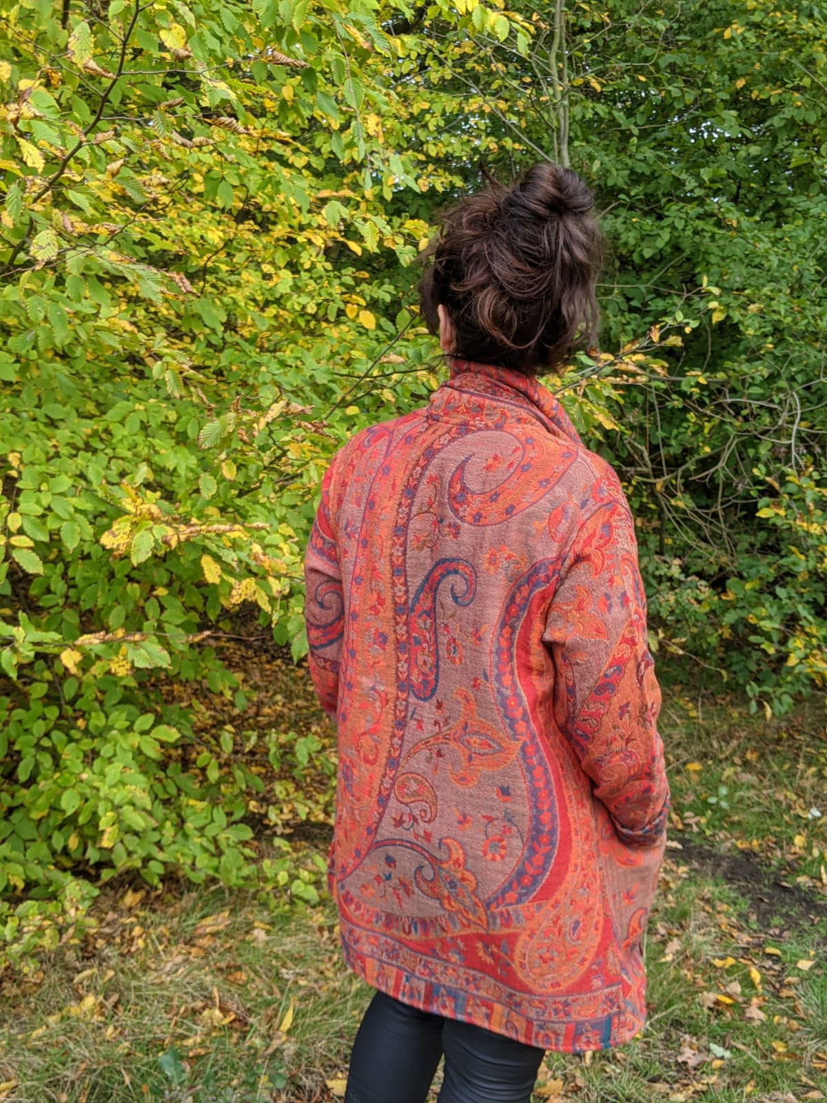 Jacquard woven wool coat