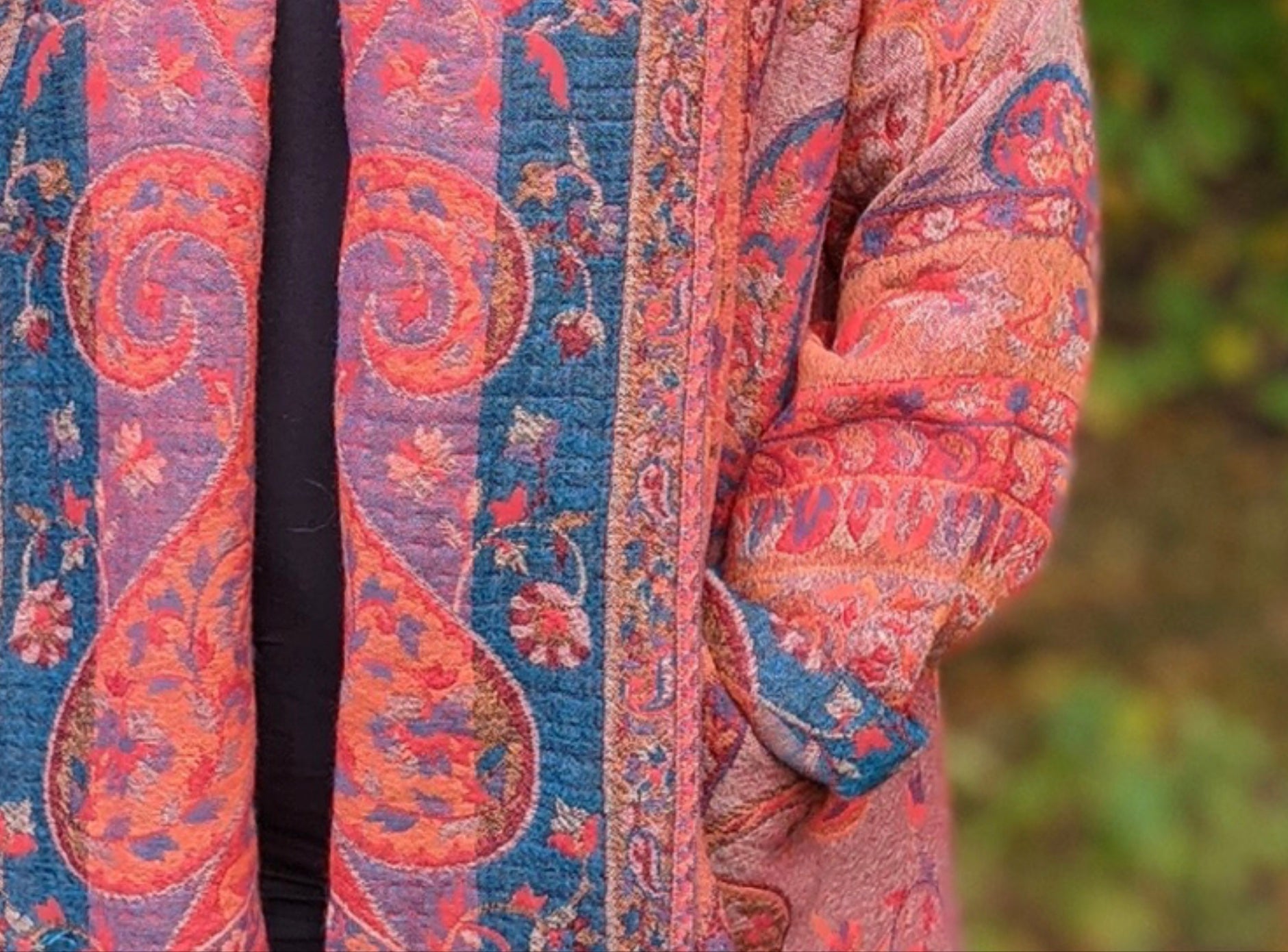 Jacquard woven wool coat