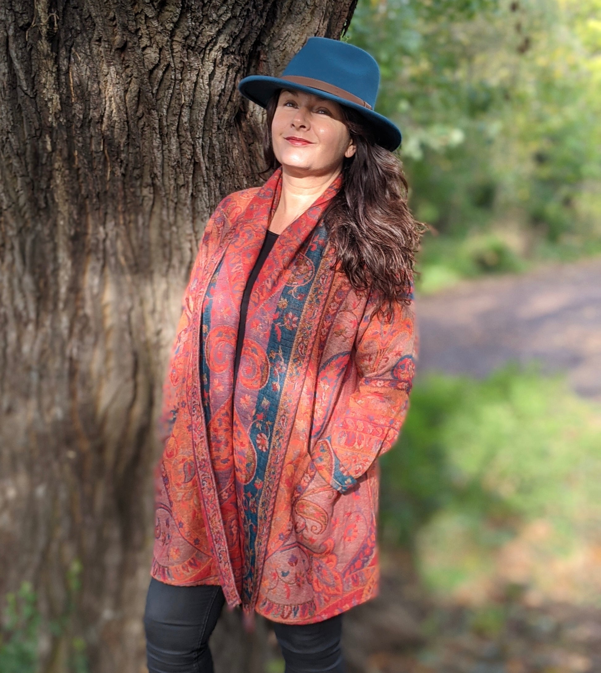 Jacquard woven wool coat