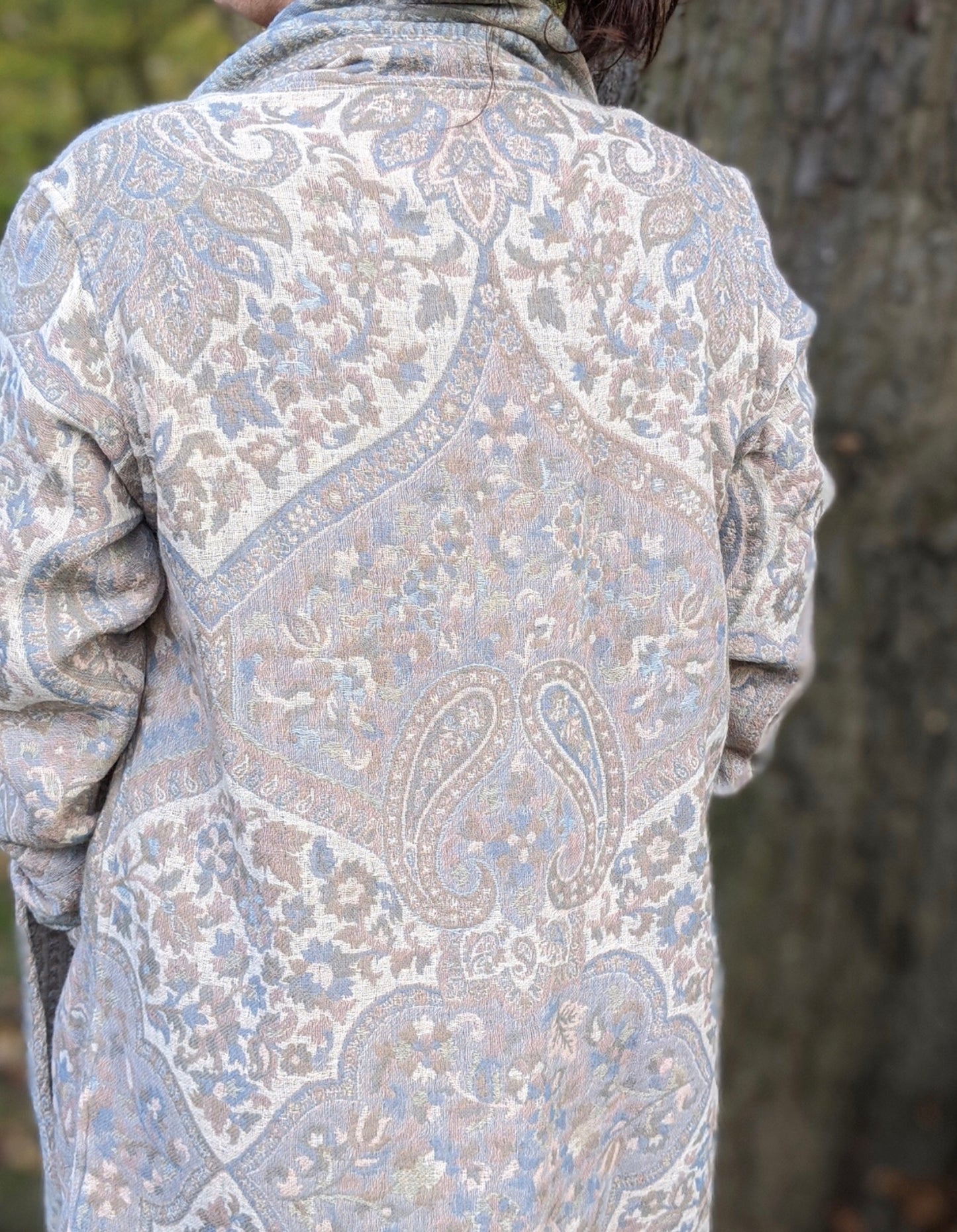 Jacquard woven wool coat