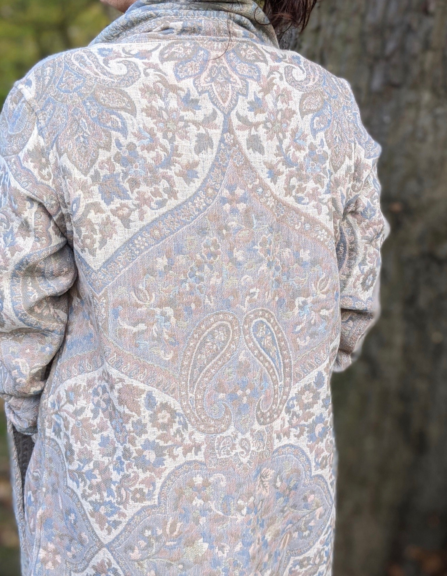 Jacquard woven wool coat