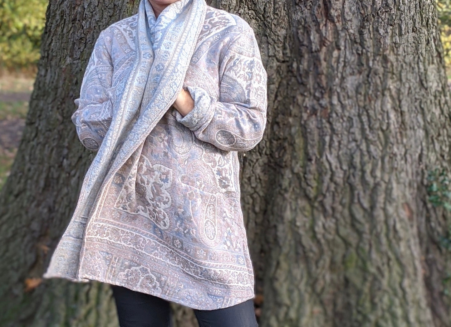 Jacquard woven wool coat