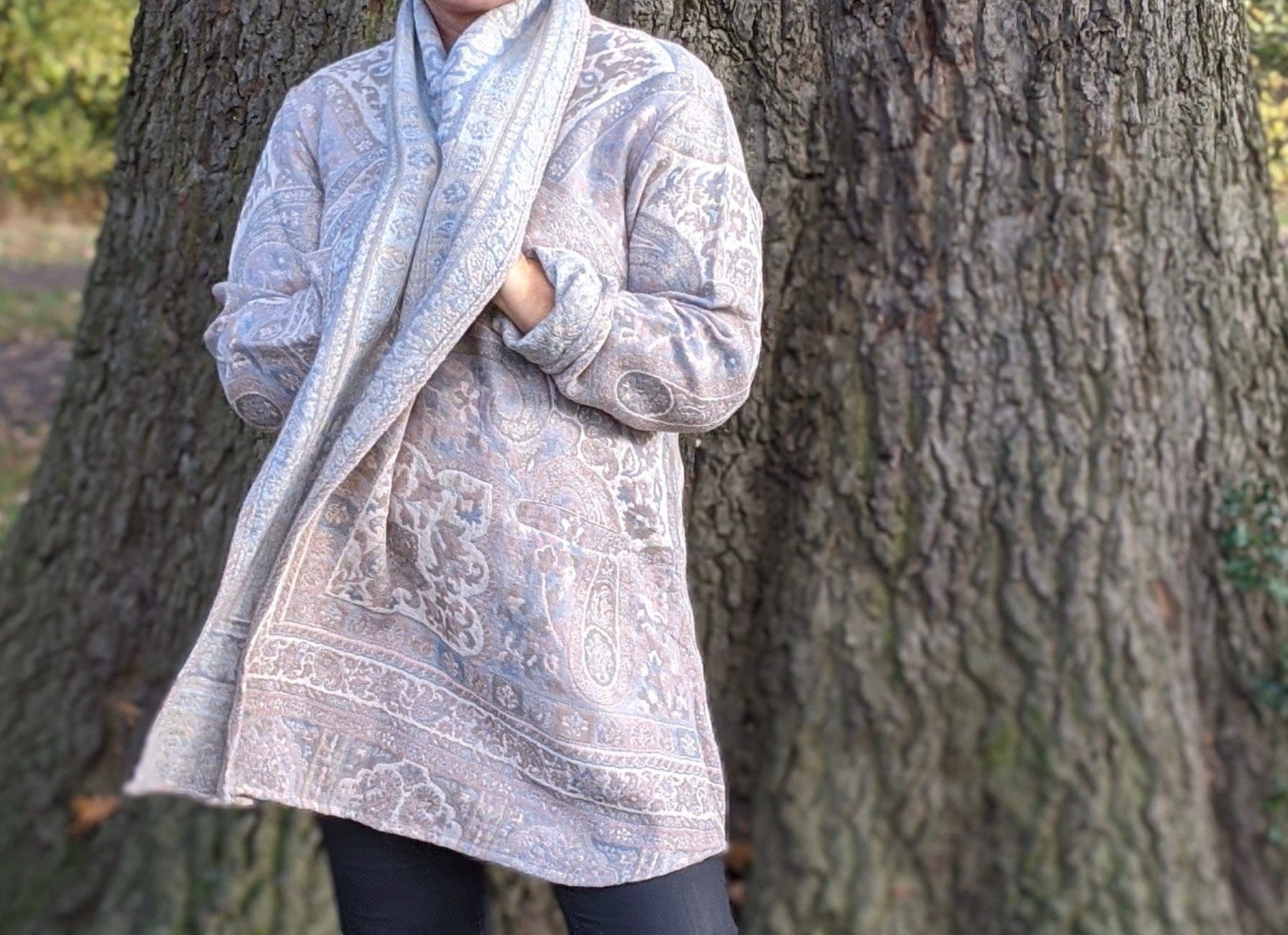 Jacquard woven wool coat
