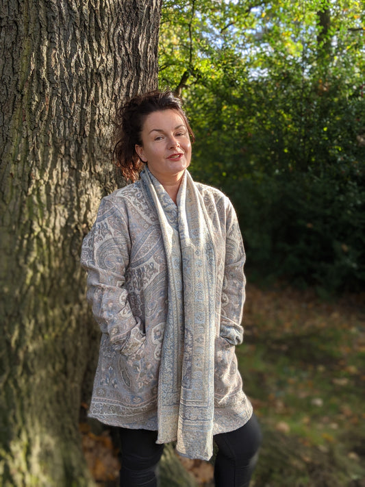 Jacquard woven wool coat