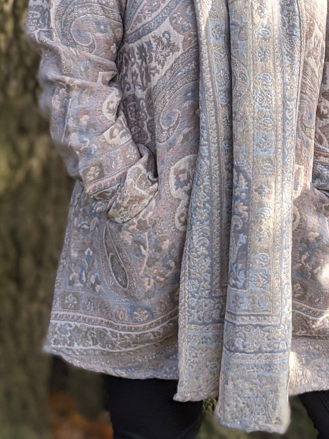 Jacquard woven wool coat