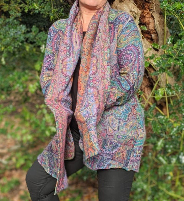 Jacquard woven wool coat
