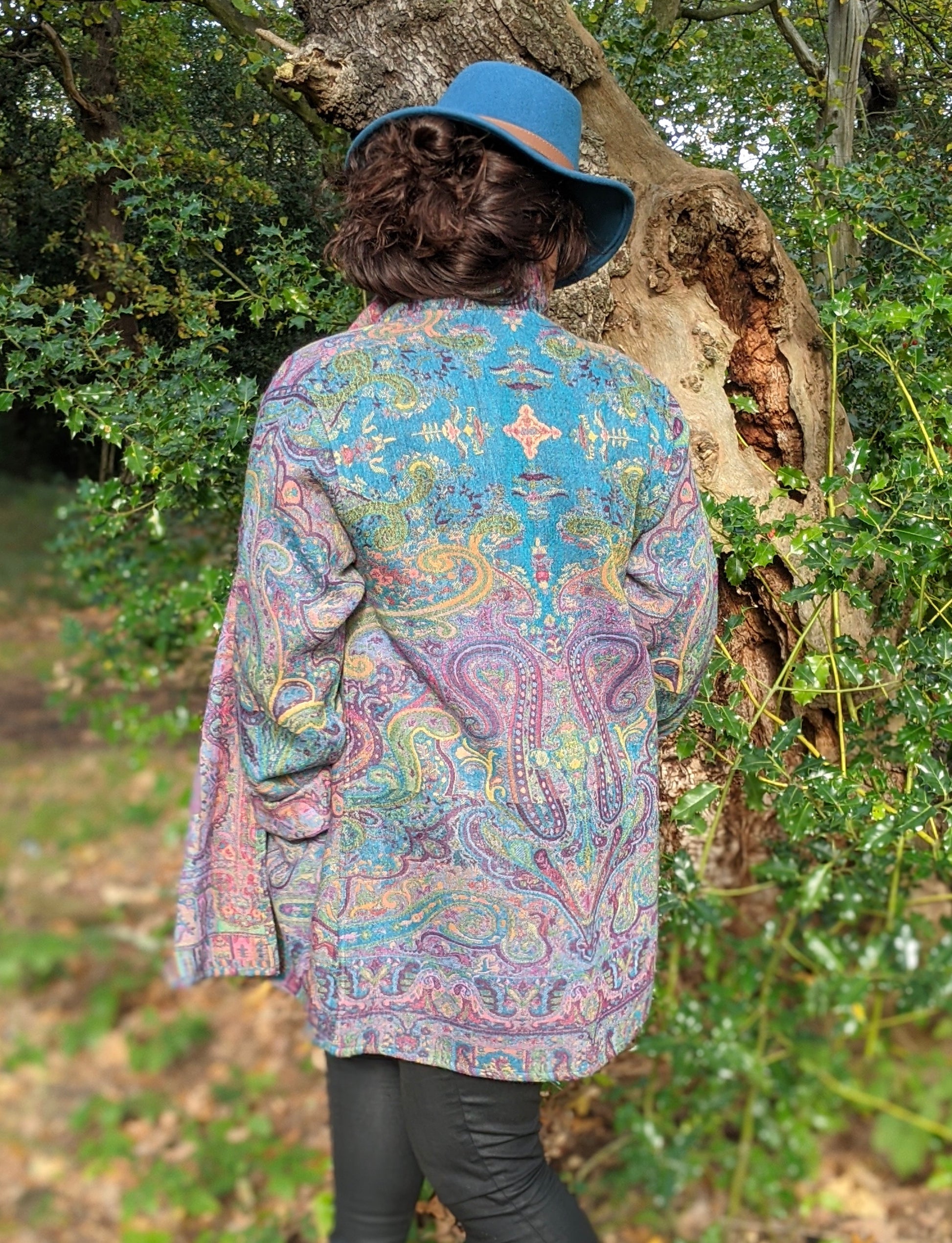 Jacquard woven wool coat
