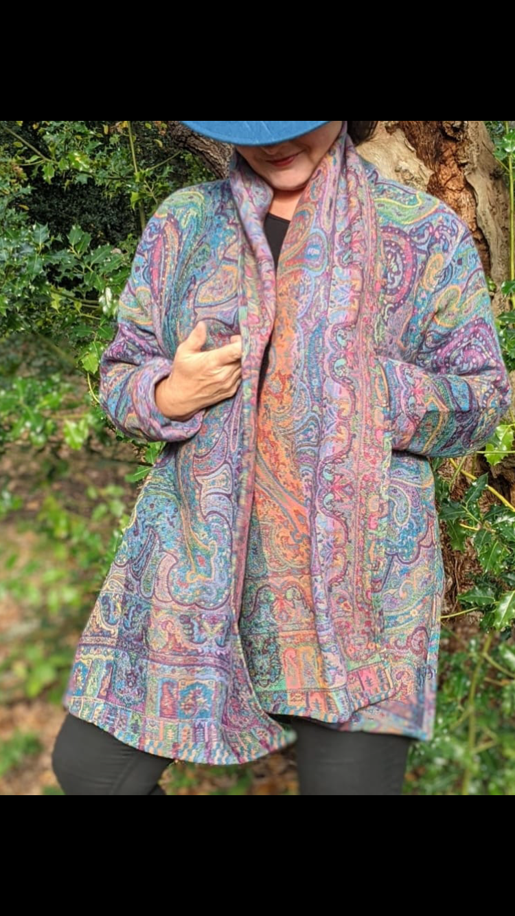 Jacquard woven wool coat