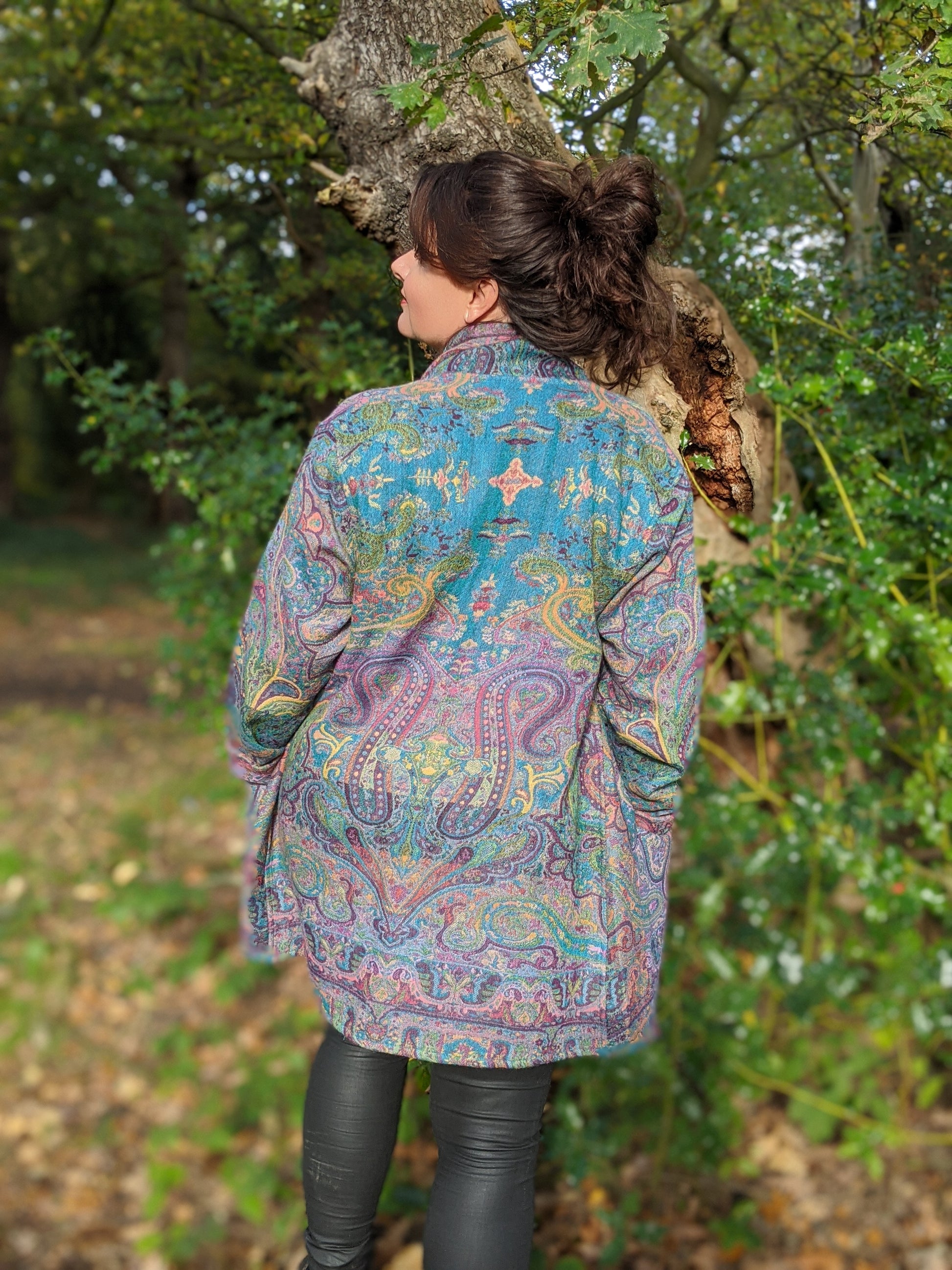 Jacquard woven wool coat