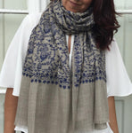 embroidered navy silk paisley shawl