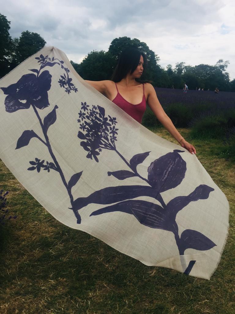 fine wool blue flower shawl