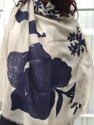fine wool  blue flower shawl